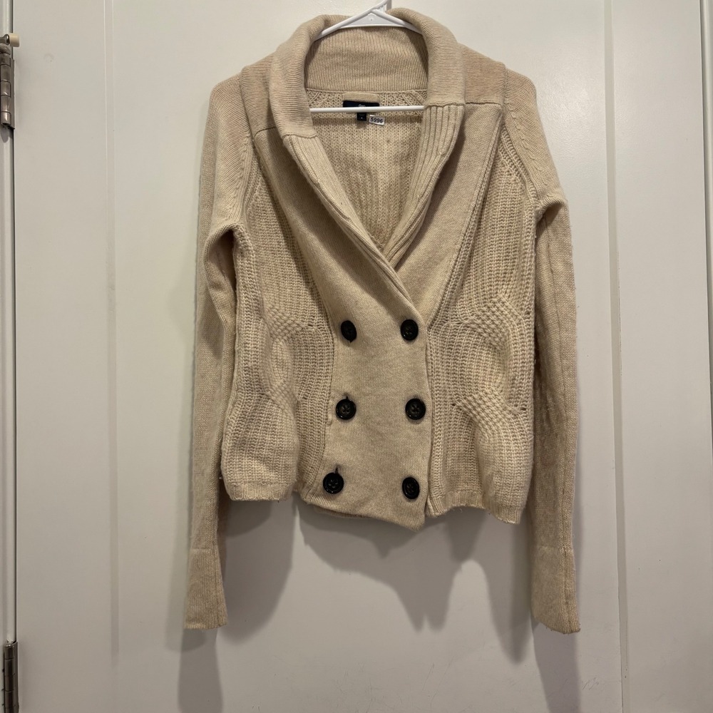 Gap Womens Cream Double Breasted Shawl Collar Cable Knit Cardigan Sweater Small